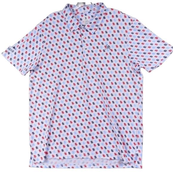 St. Louis Cardinals Polo Shirt Mens Sz XL All Over Print Bank Logo MLB Baseball - Picture 1 of 6